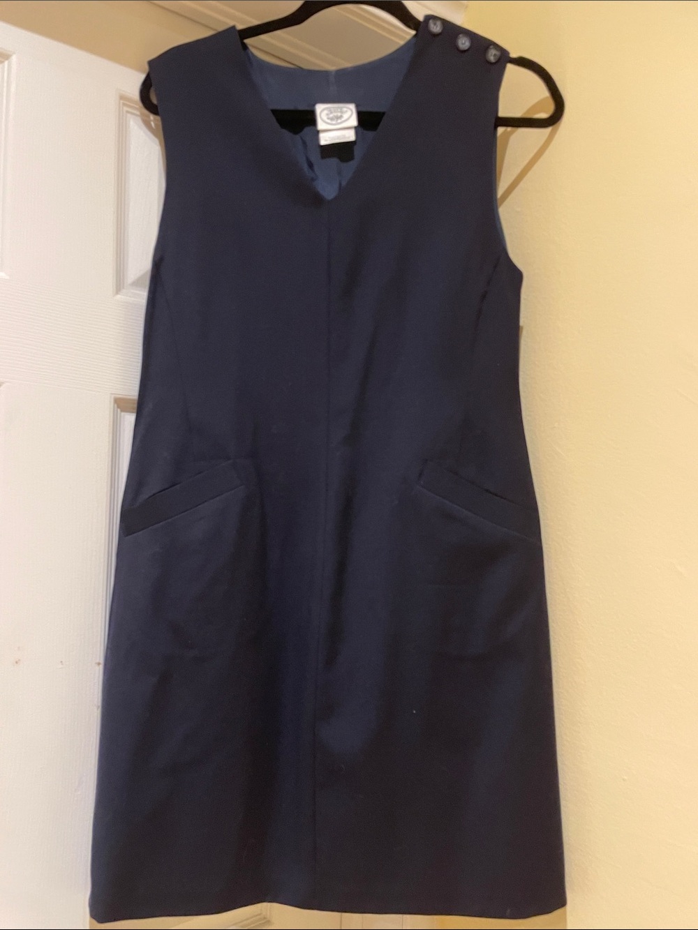 Laura Ashley Navy 100%Wool Pinafore Dress Preppy Dark Academia Old Money 8